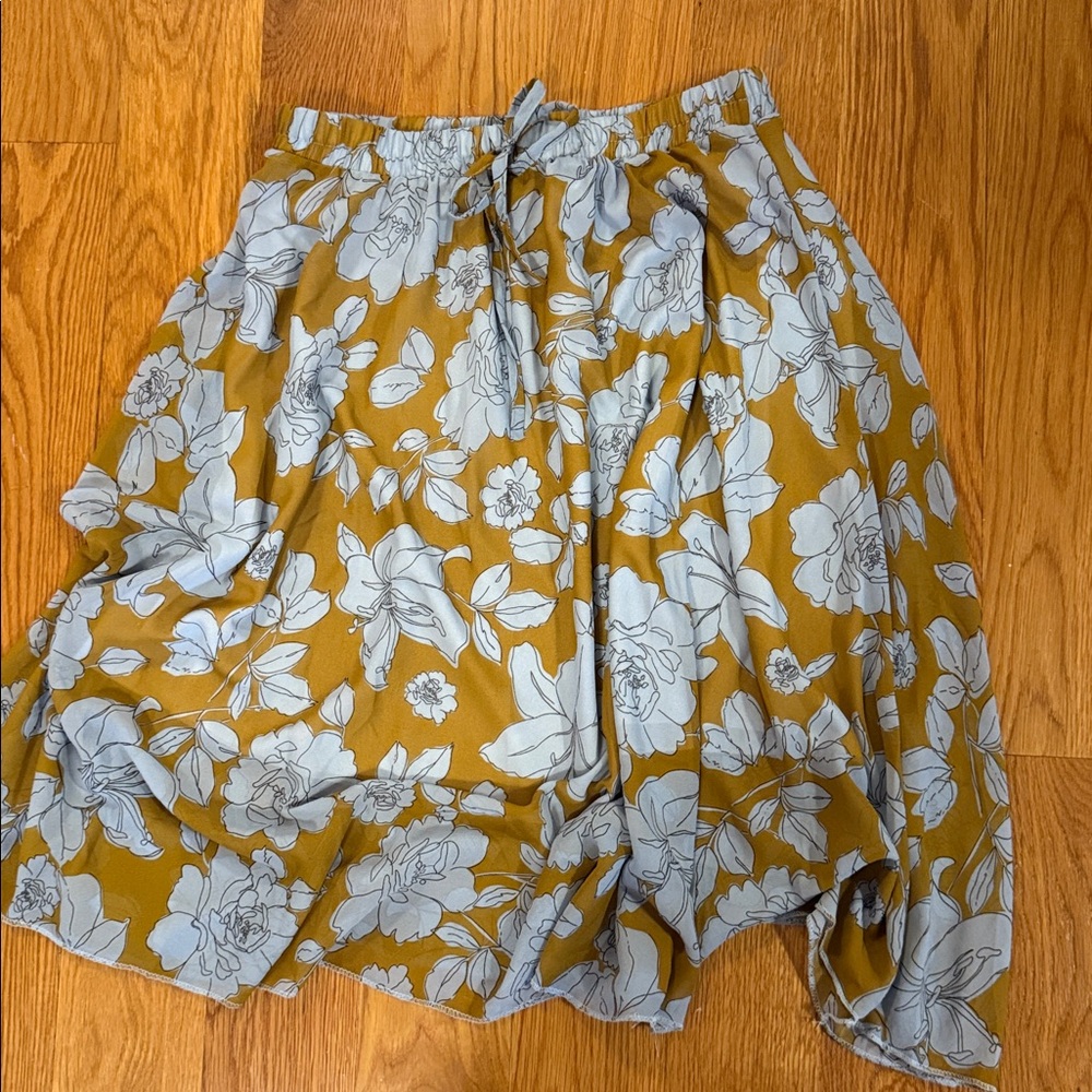 Floral Midi Skirt in Mustard and Gray